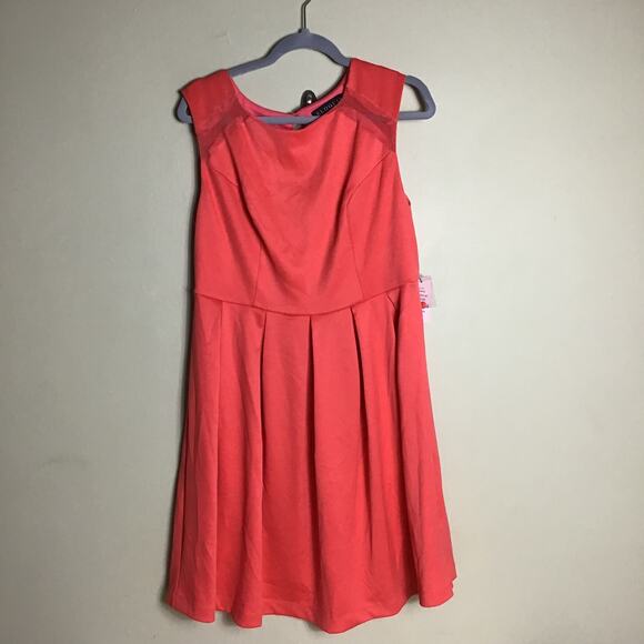 Eloquii Women Fit & Flare Dress Sz. 14 Vibrant Orange Mesh Detail Keyhole Back - Picture 4 of 10